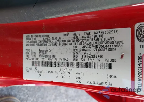 2013 Ford Fiesta Se from USA, damaged, VIN 03FADP4BJ5DM11858